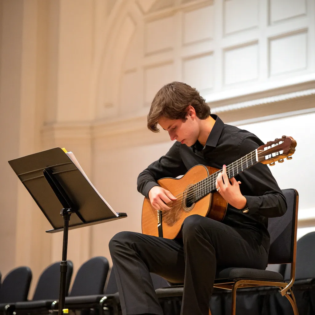 Classical guitar student performance